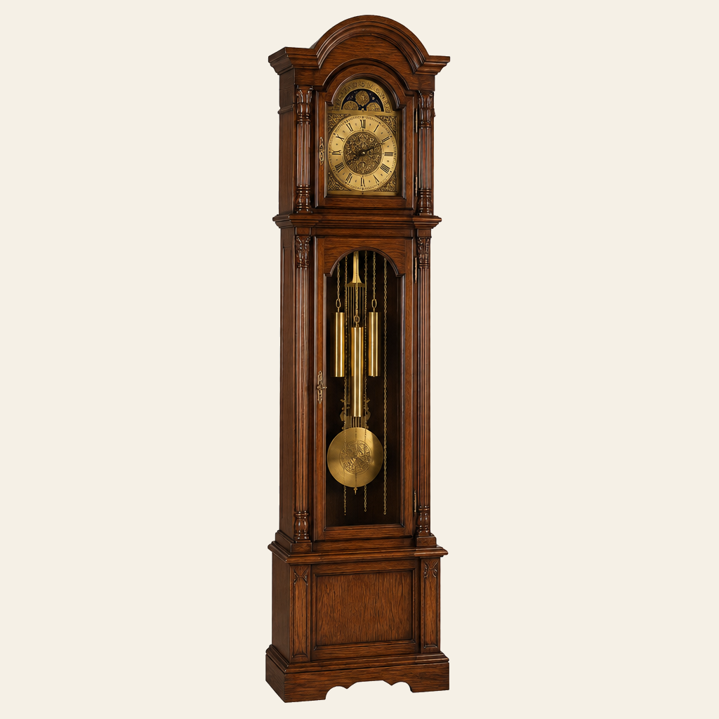 Wooden clock photographed in place